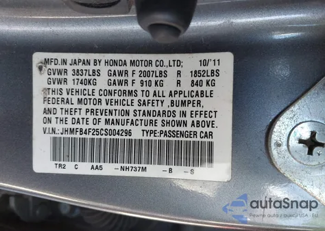 2012 Honda Civic Hybrid z USA, uszkodzony, nr VIN JHMFB4F25CS004296